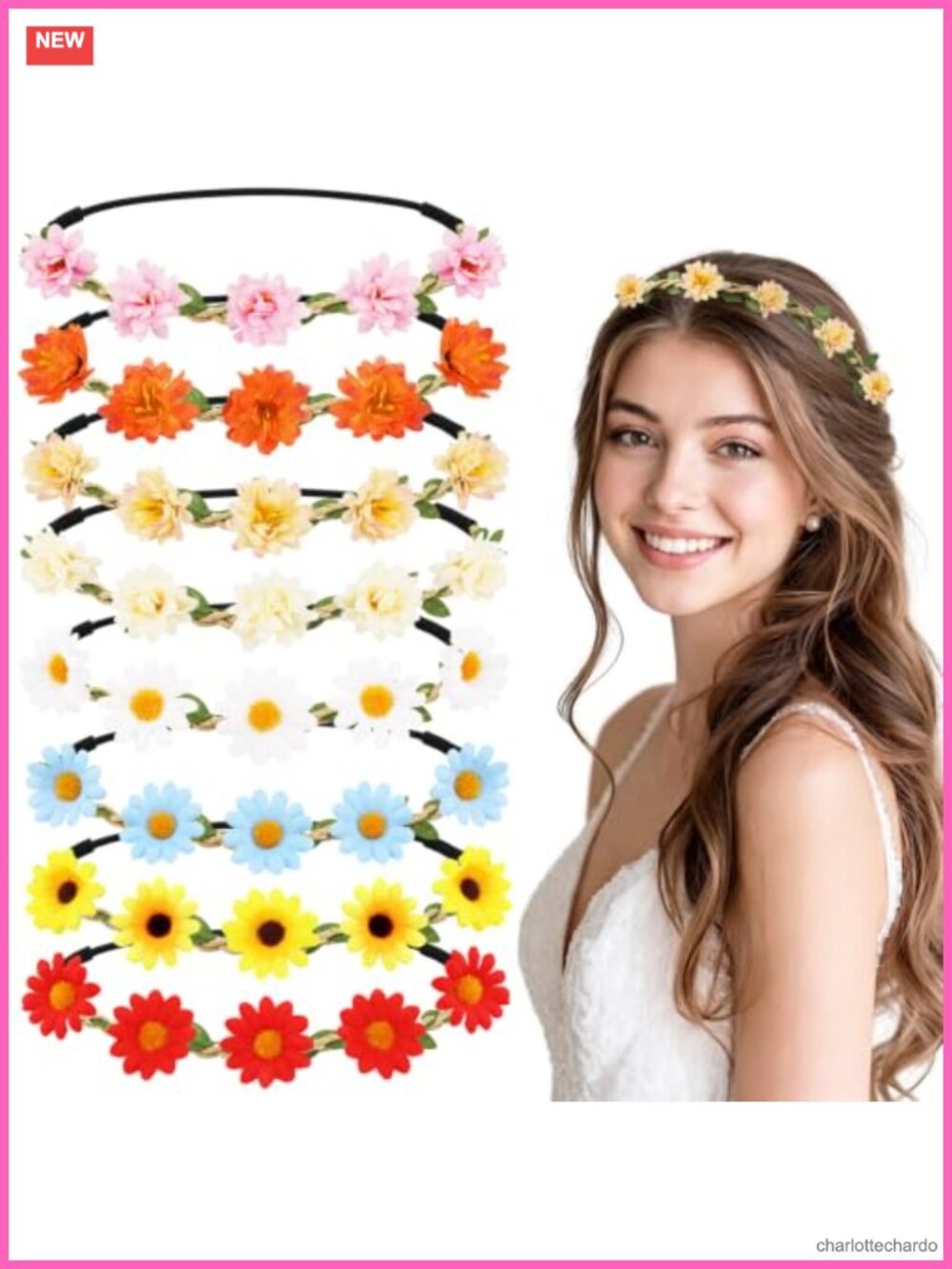 8pc Flower Crown Headband Set Daisy Floral Hair Accessories Women